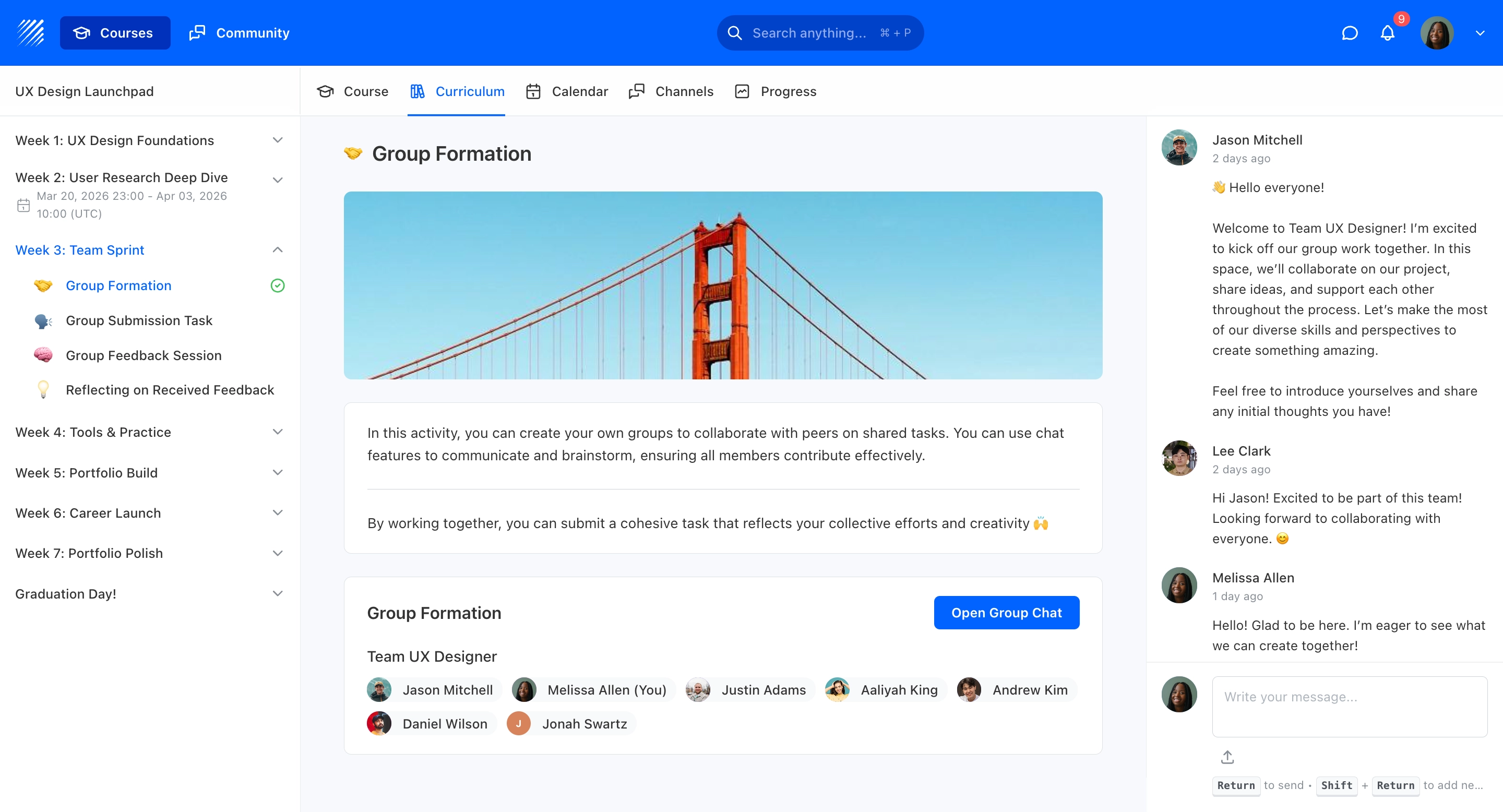 Teachfloor group activity showing team formation, shared workspace, and peer evaluation