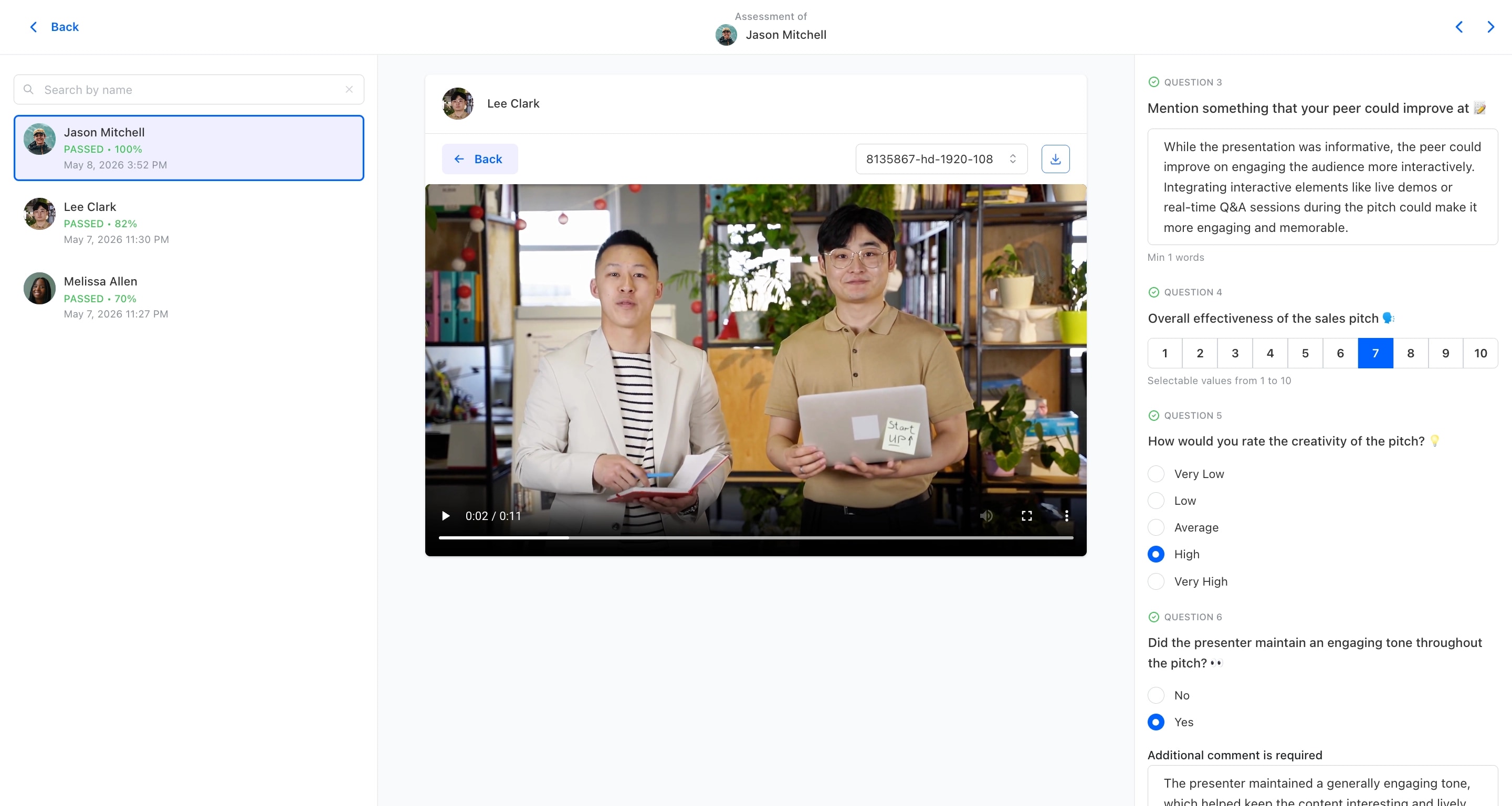 Teachfloor peer review showing structured feedback, rubrics, and anonymous evaluation