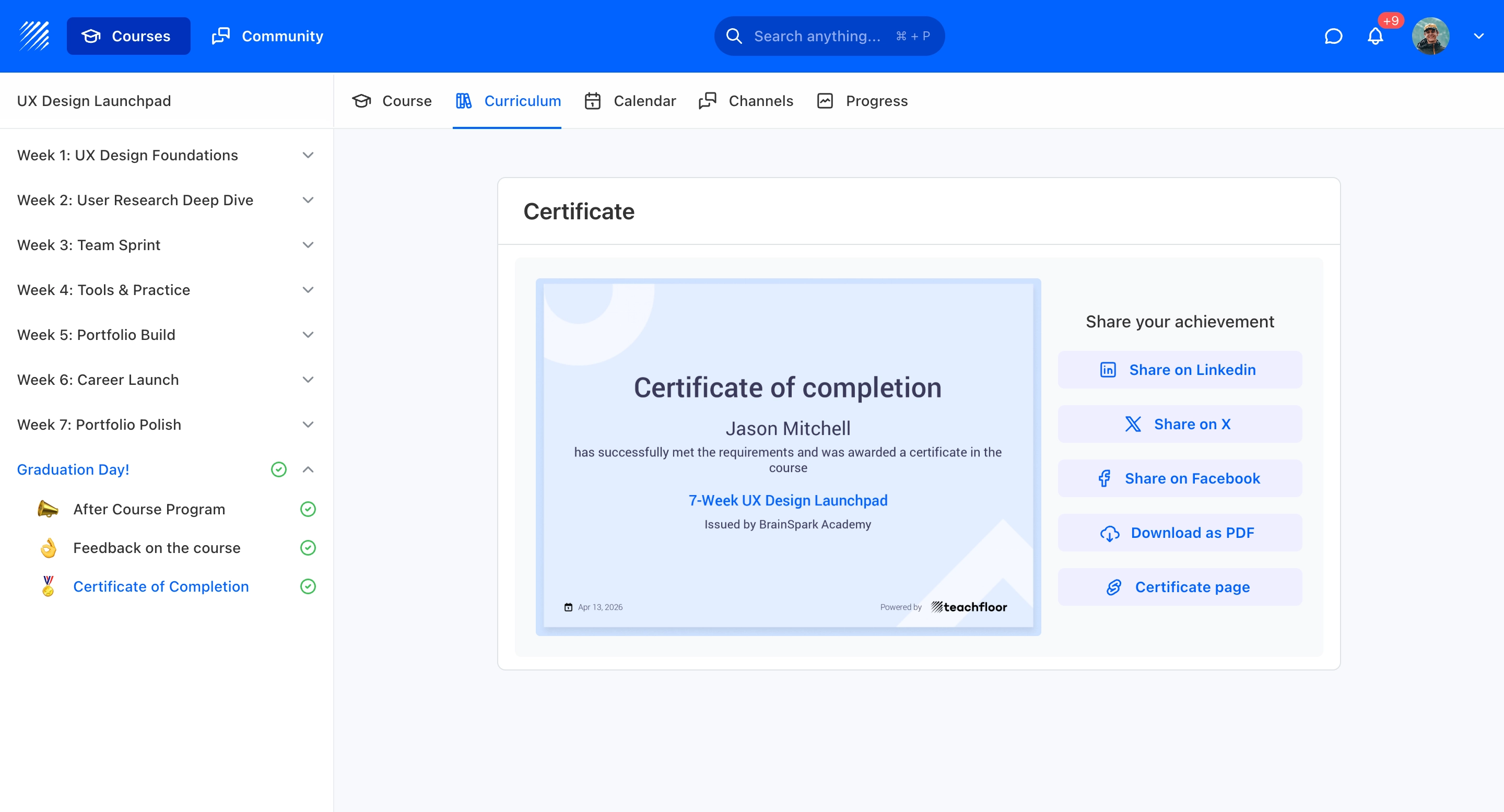 Teachfloor quiz builder showing question types, auto-grading, and learner results