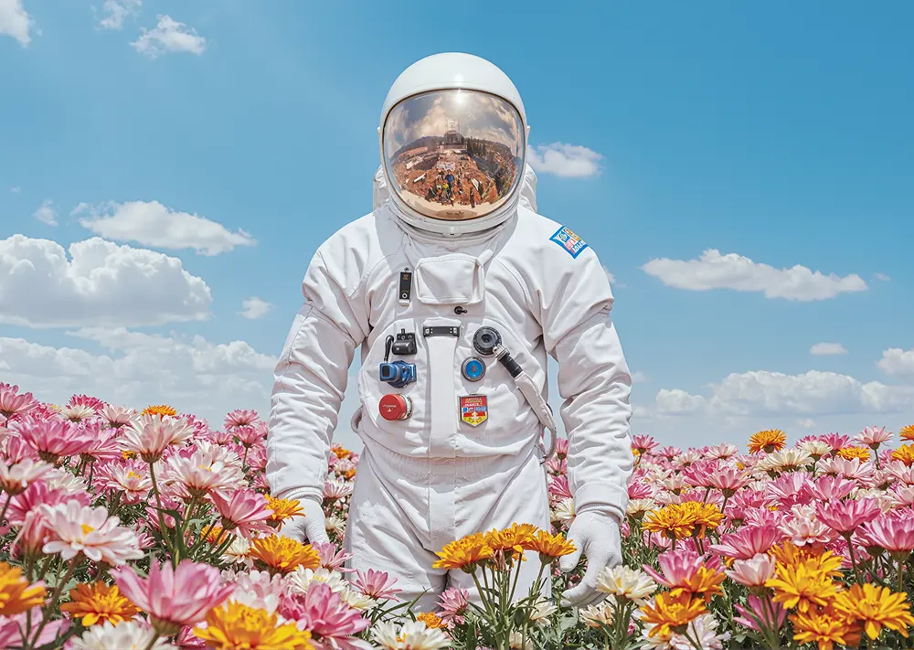 AI-generated course cover with astronaut illustration for Space Exploration module